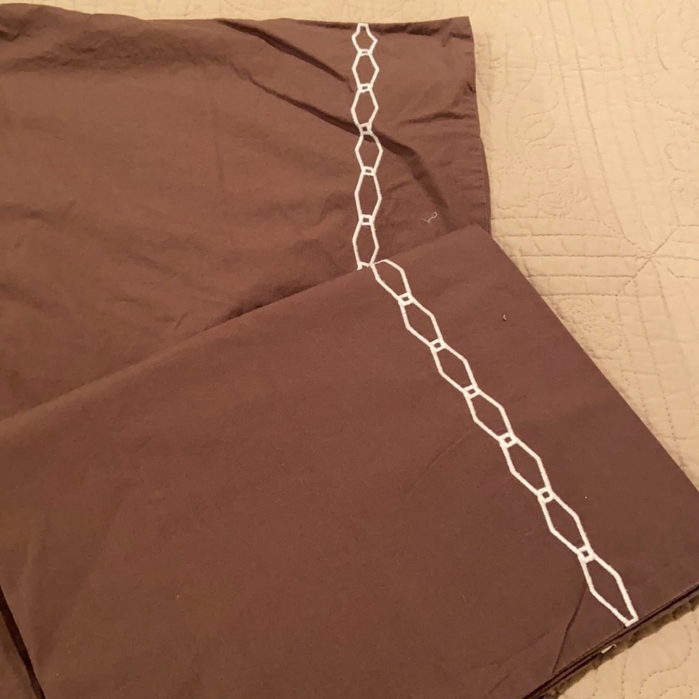 2- West ElmStandard pillow Shams Brown w/white embroidery accent